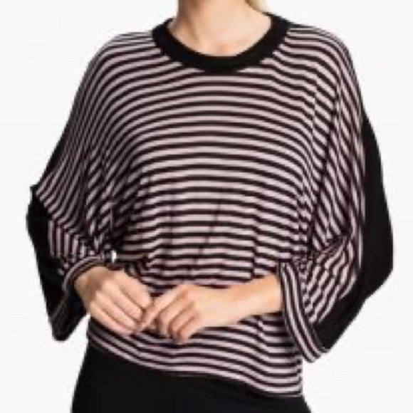 Adidas x Stella McCartney Yoga Striped Tee Viscose Batwing Top Z01476 NWT Size M - Picture 1 of 12